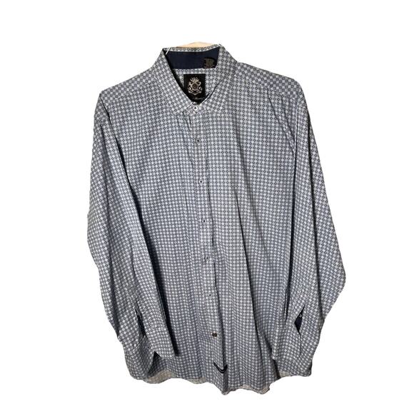 English‎ Laundry Men’s XL Stretch Shirt Blue Geometric Print Button Down - Picture 1 of 10